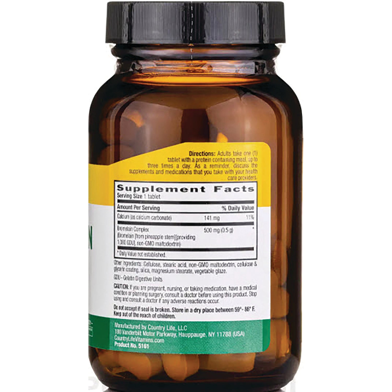 CRL282 | Back of amber supplement bottle showing Supplement Facts label and tablets inside