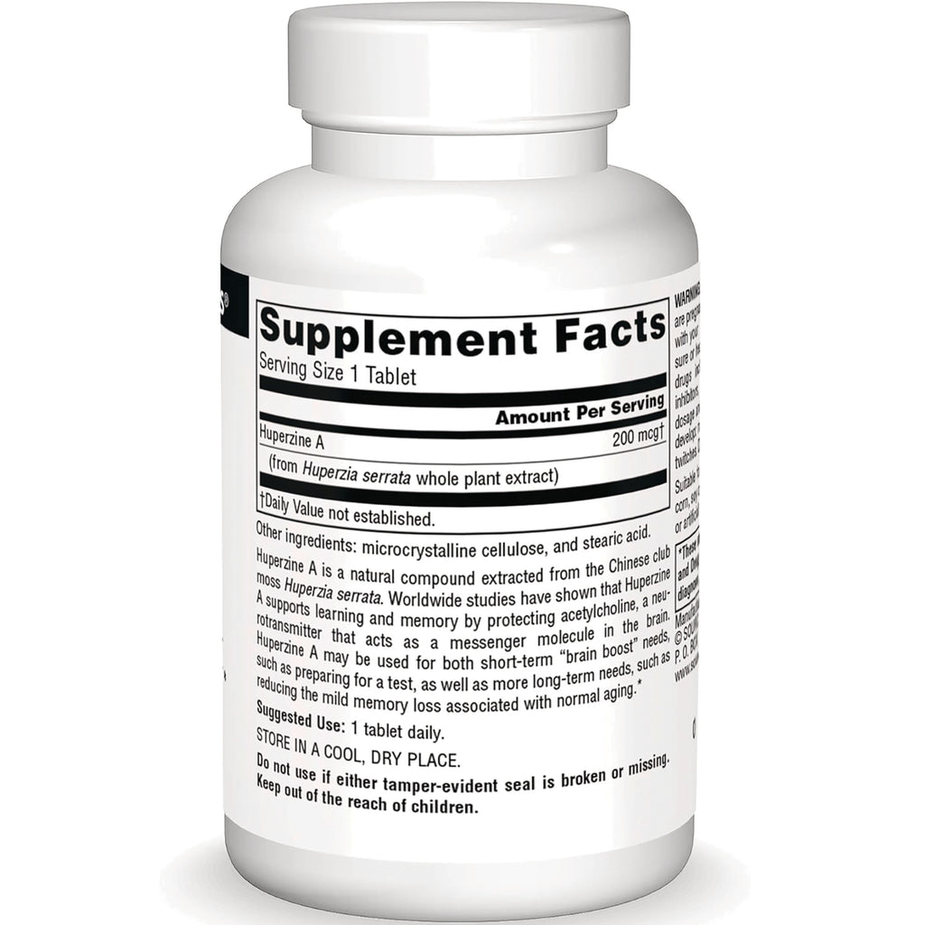 SN460 | Back label with Supplement Facts panel, serving size 1 tablet, Huperzine A 200 mcg - Thumbnail