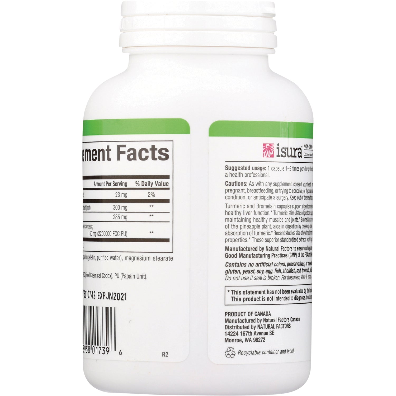 NFC087 | back of white supplement bottle showing Supplement Facts panel, ingredients and usage text