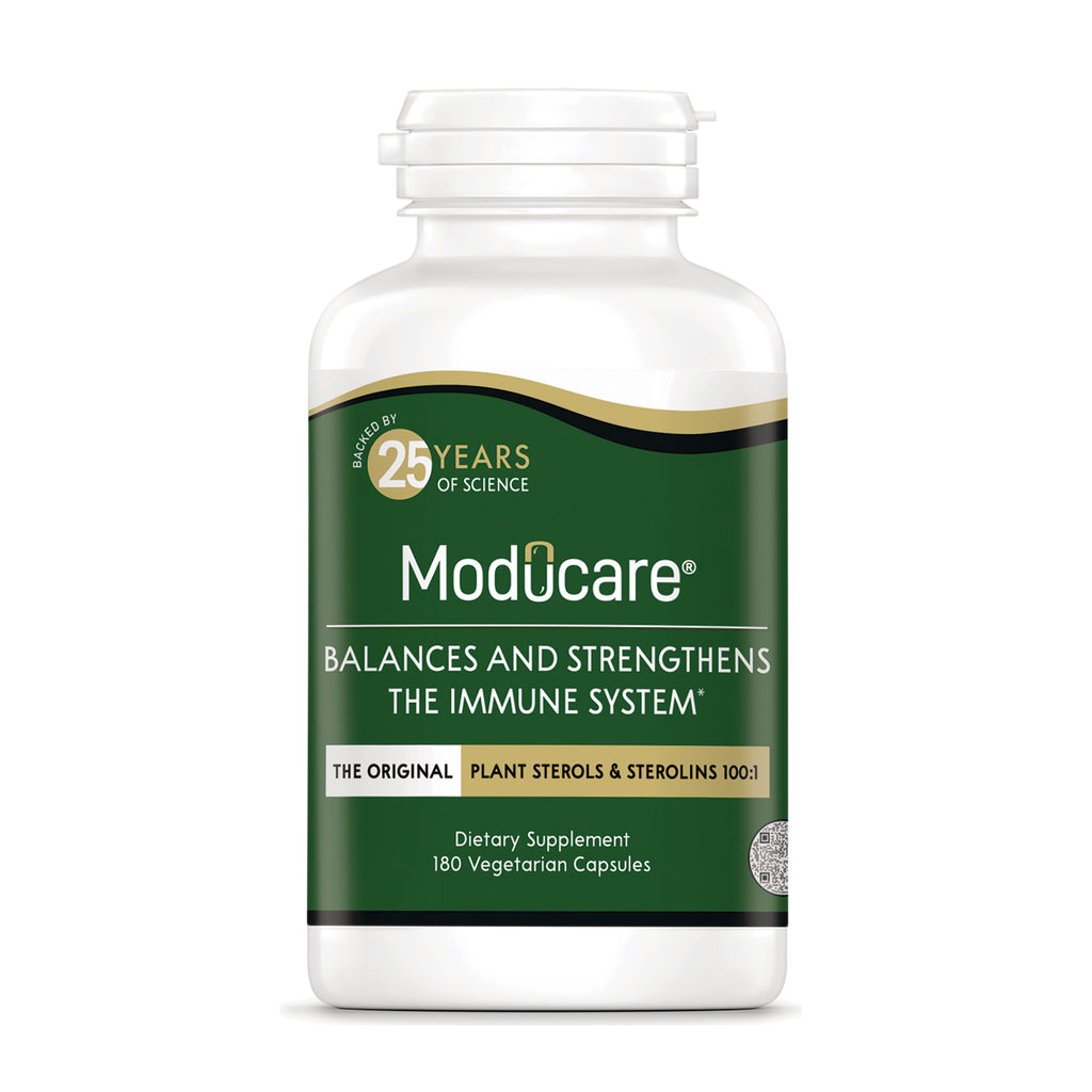 KY079 | Moducare supplement bottle front with green label reading balances and strengthens the immune system, 180 vegetarian capsules - Thumbnail