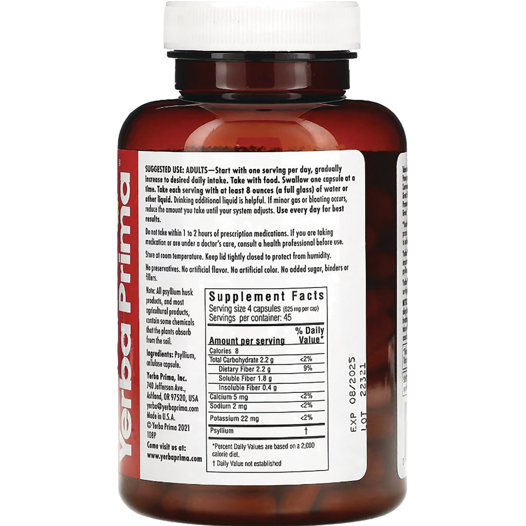 YP009 | Back of Yerba Prima supplement bottle showing directions and Supplement Facts label - Thumbnail