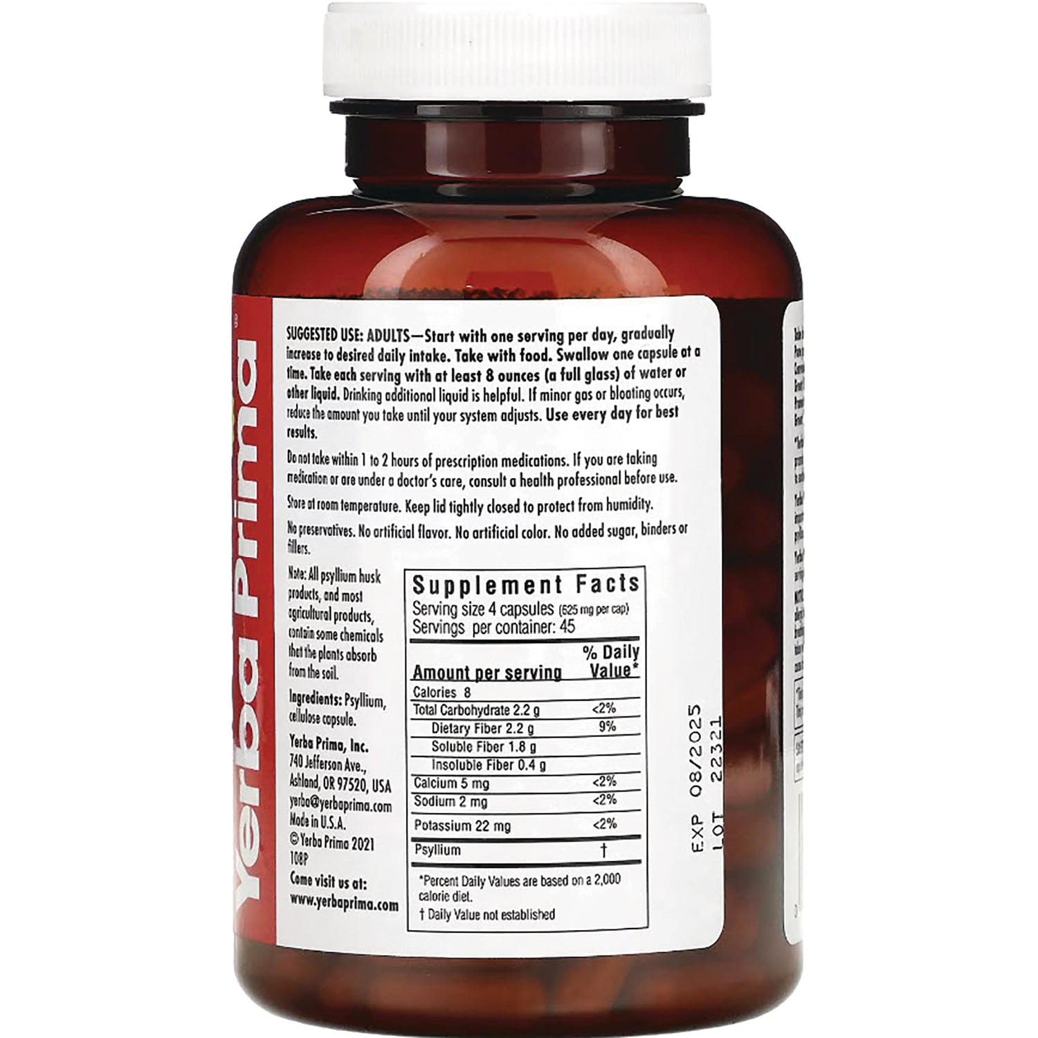 YP009 | Back of Yerba Prima supplement bottle showing directions and Supplement Facts label