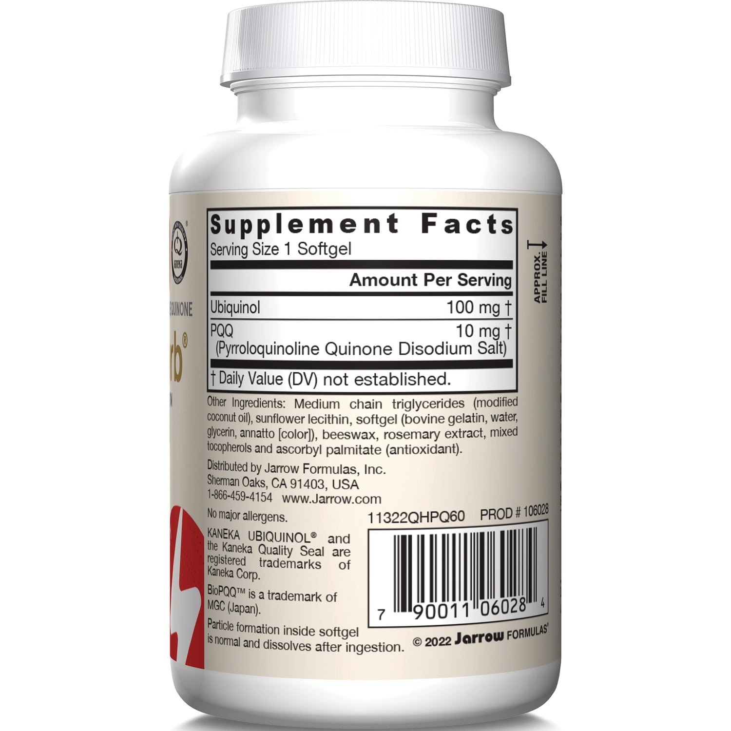 JR349 | back label with Supplement Facts panel, ingredient list and barcode on white bottle