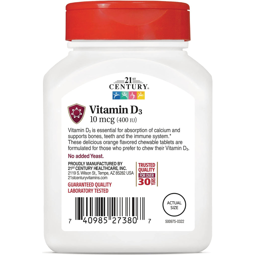 CNT239 | Vitamin D3 10 mcg (400 IU) bottle label showing supplement benefits, no added yeast, quality seal and barcode - Thumbnail