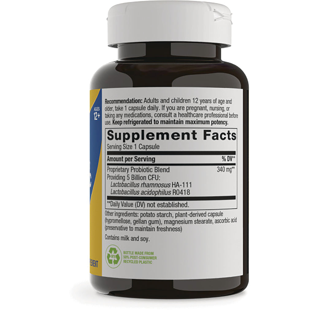 NW055 | supplement facts label on brown bottle showing serving size 1 capsule, proprietary probiotic blend and other ingredients - Thumbnail