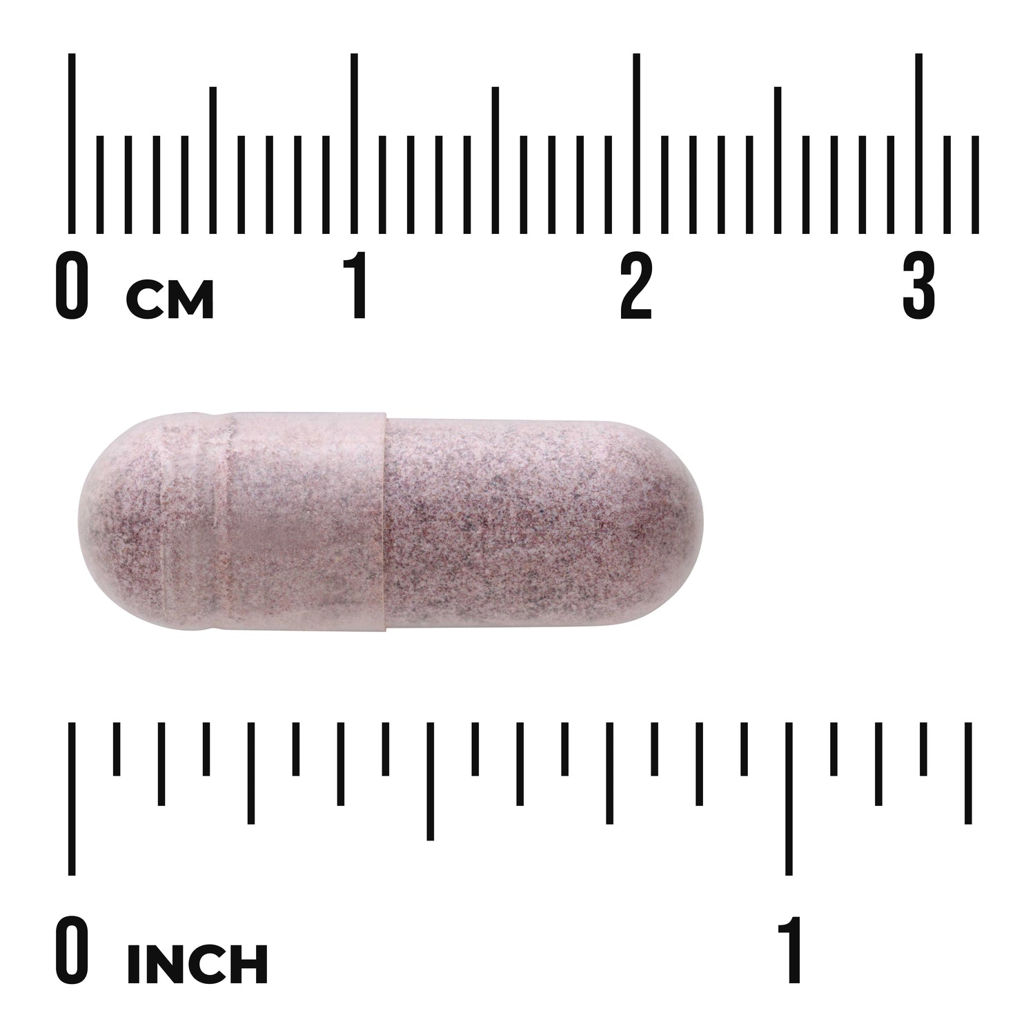 SW958 | Capsule form shown with centimeter and inch rulers for size reference