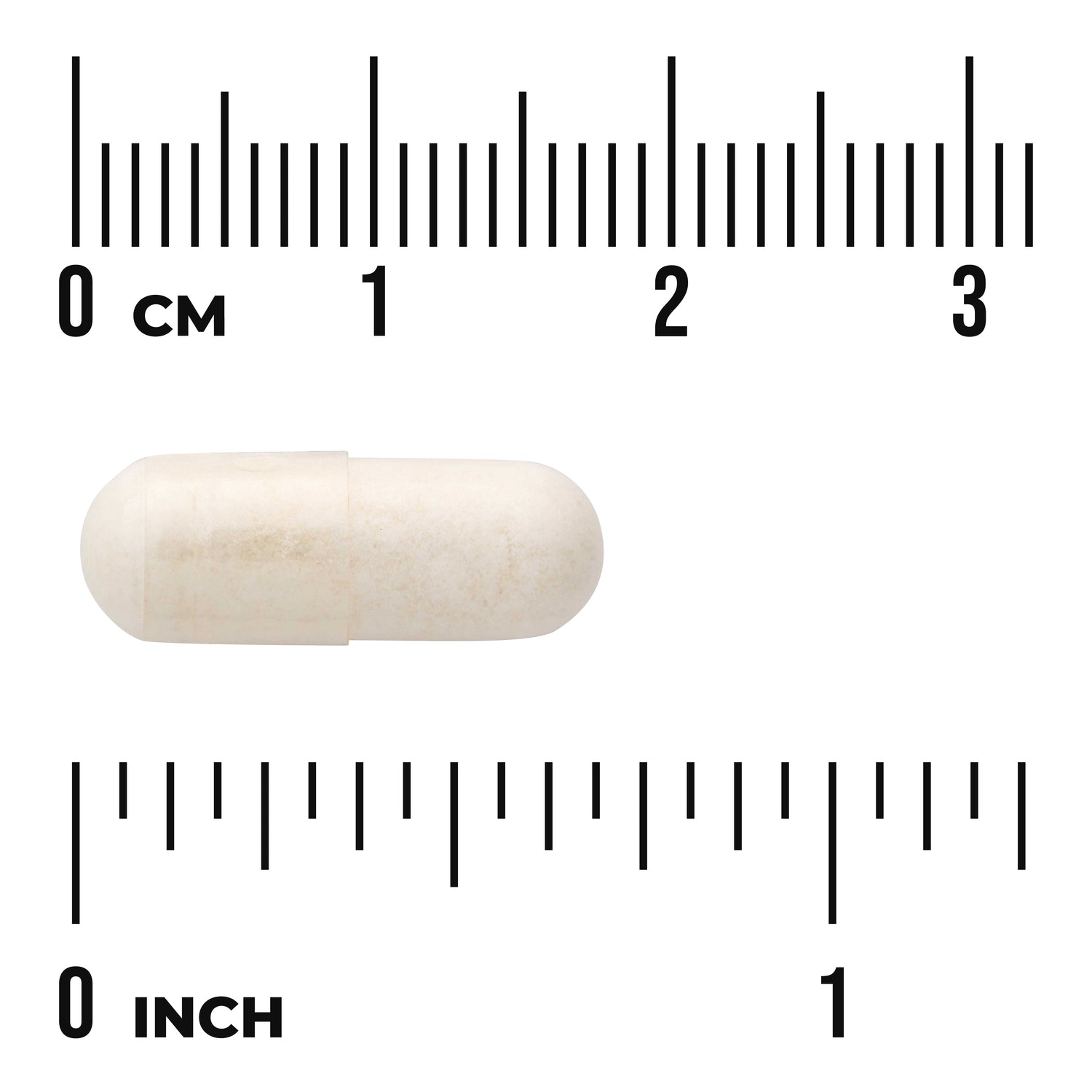 SWU861 | White capsule with centimeter and inch rulers for size reference