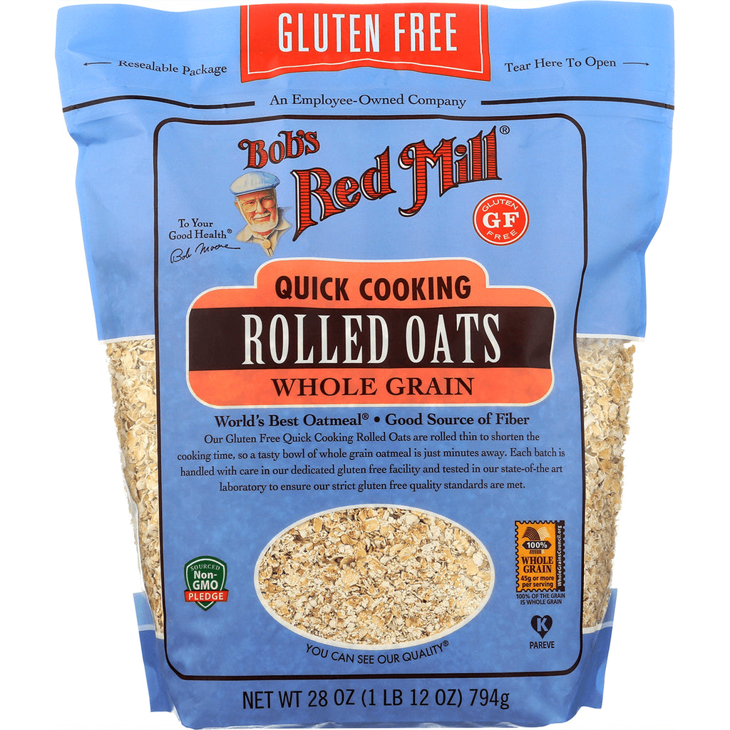 BOB319 | Bob's Red Mill quick cooking rolled oats whole grain bag front with gluten free seal and clear window - Thumbnail