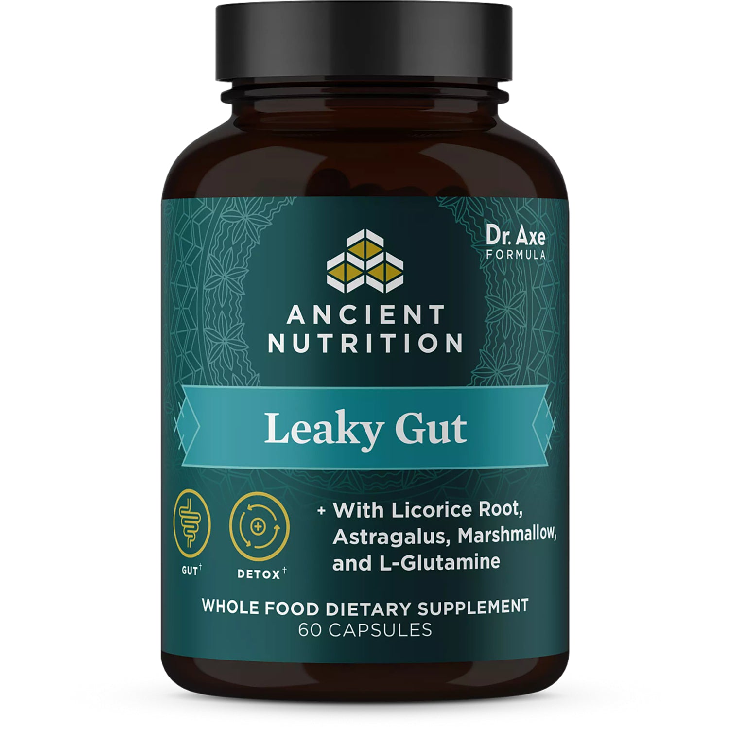 ATN078 | Ancient Nutrition Leaky Gut supplement bottle labeled whole food dietary supplement 60 capsules