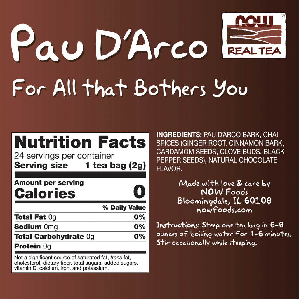 NWF1092 | Back label with Nutrition Facts, ingredients (Pau D'Arco bark, chai spices) and steeping instructions - Thumbnail