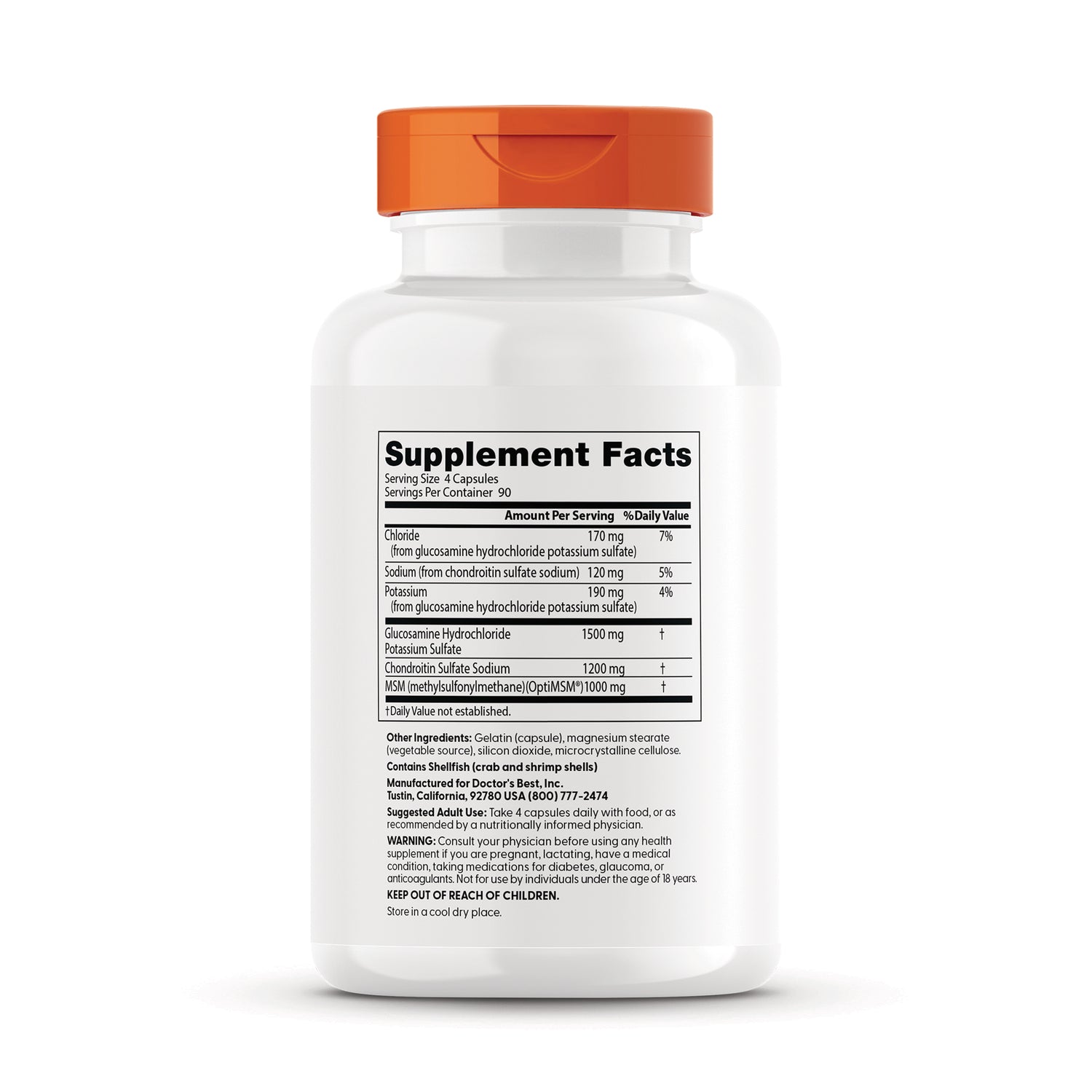 DB238 | White supplement bottle back showing Supplement Facts label with ingredients and nutrition table