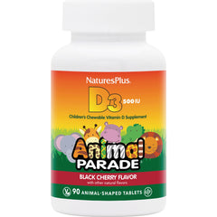 NTP065 | Nature'sPlus Animal Parade D3 500 IU children's chewable vitamin D supplement bottle, black cherry flavor