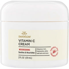 SW1448 | Swanson Vitamin C Cream jar, 2 fl oz, Nourishing, Paraben Free, with Vitamins C & E, chamomile, white oak bark
