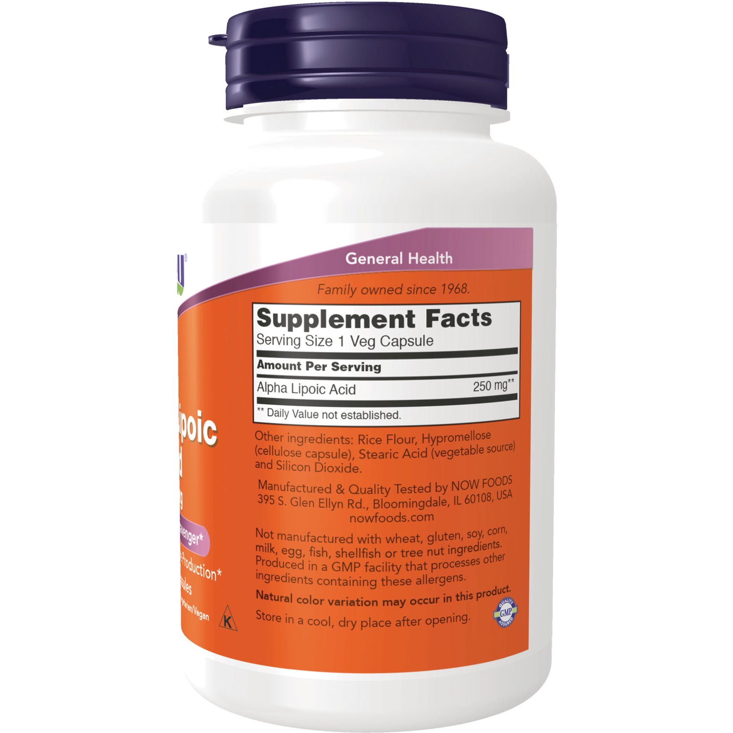 NWF724 | Back of white supplement bottle showing Supplement Facts panel and ingredient text