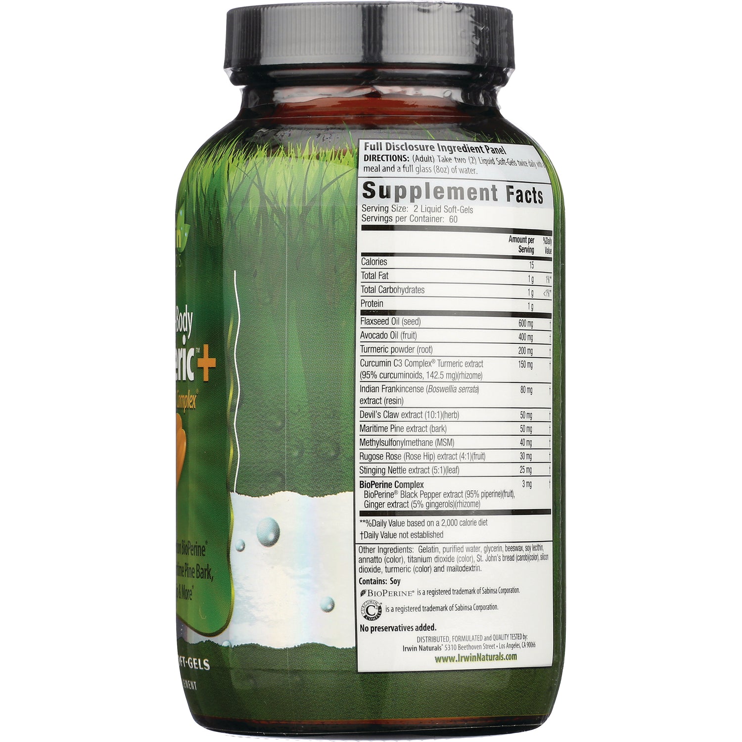IR266 | back of green supplement bottle showing Supplement Facts panel and ingredient list