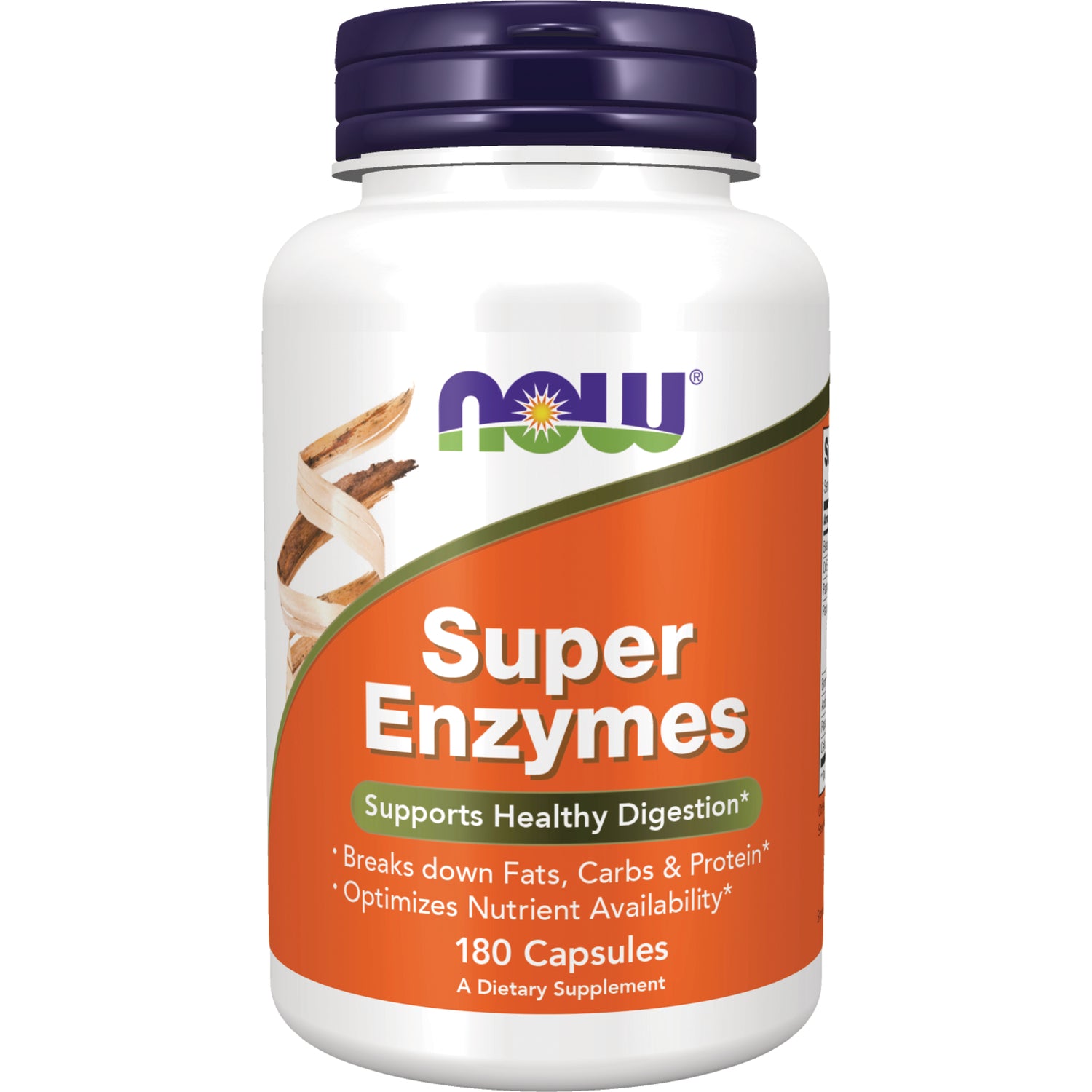 NWF098 | NOW Super Enzymes supplement bottle, 180 capsules, labeled Supports Healthy Digestion