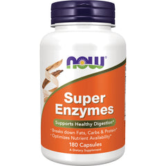 NWF098 | NOW Super Enzymes supplement bottle, 180 capsules, labeled Supports Healthy Digestion