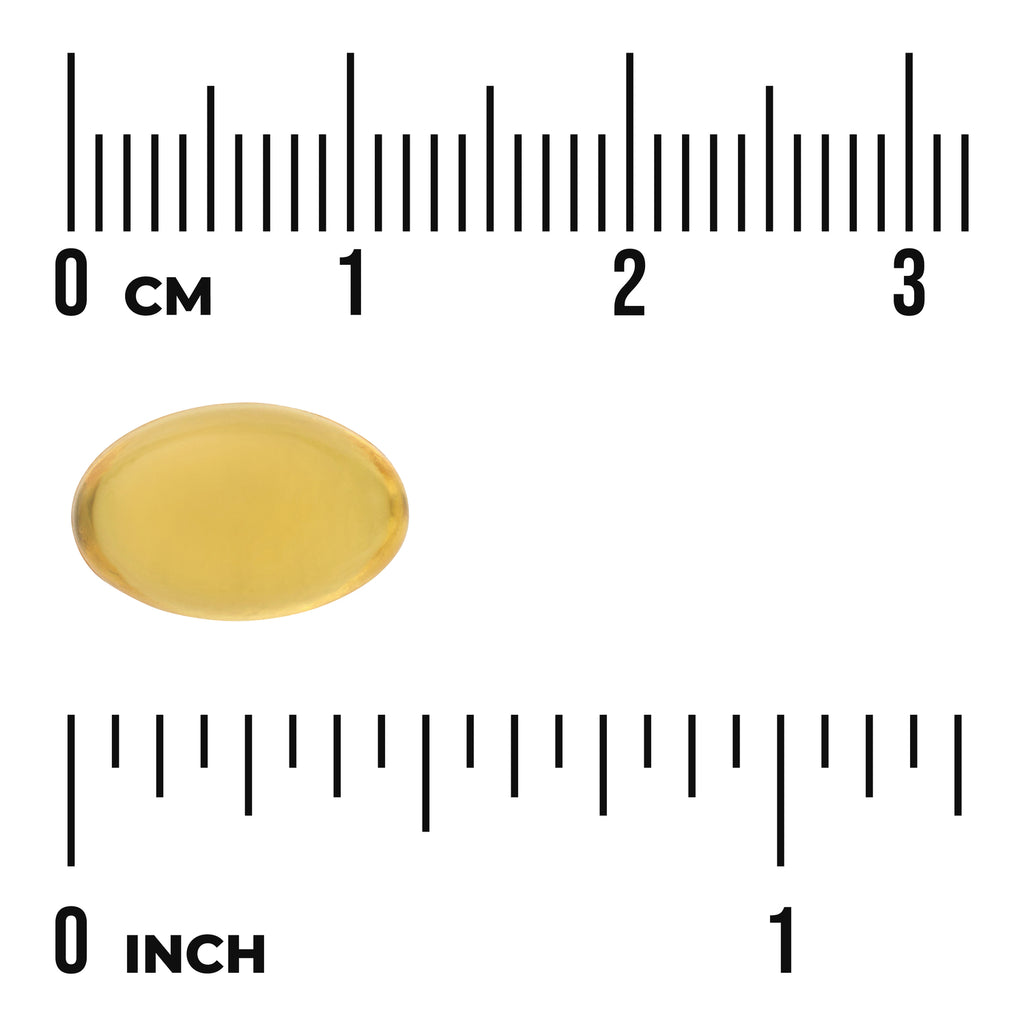 SW149 | Softgel capsule shown next to centimeter and inch rulers for size reference - Thumbnail