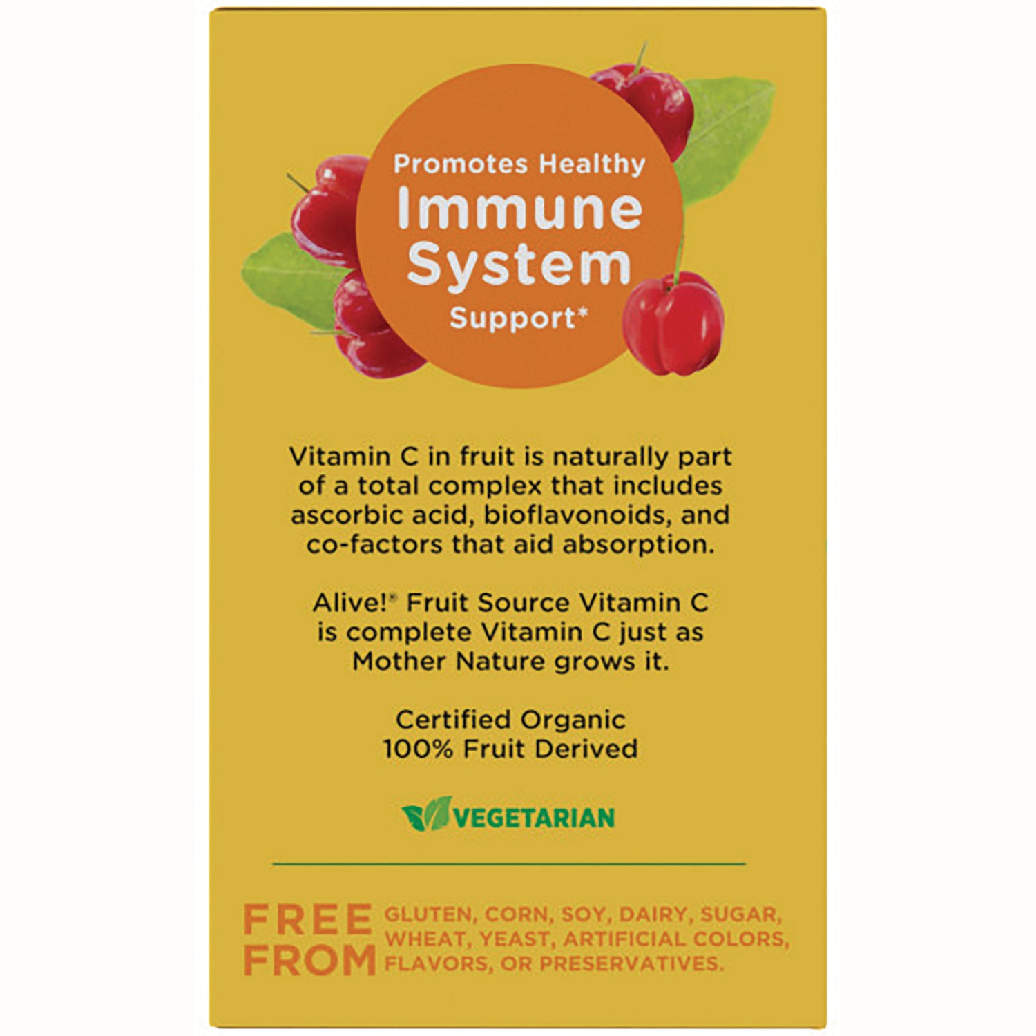 NW650 | Back panel promoting healthy Immune System support, certified organic 100% fruit derived, vegetarian, free from common allergens