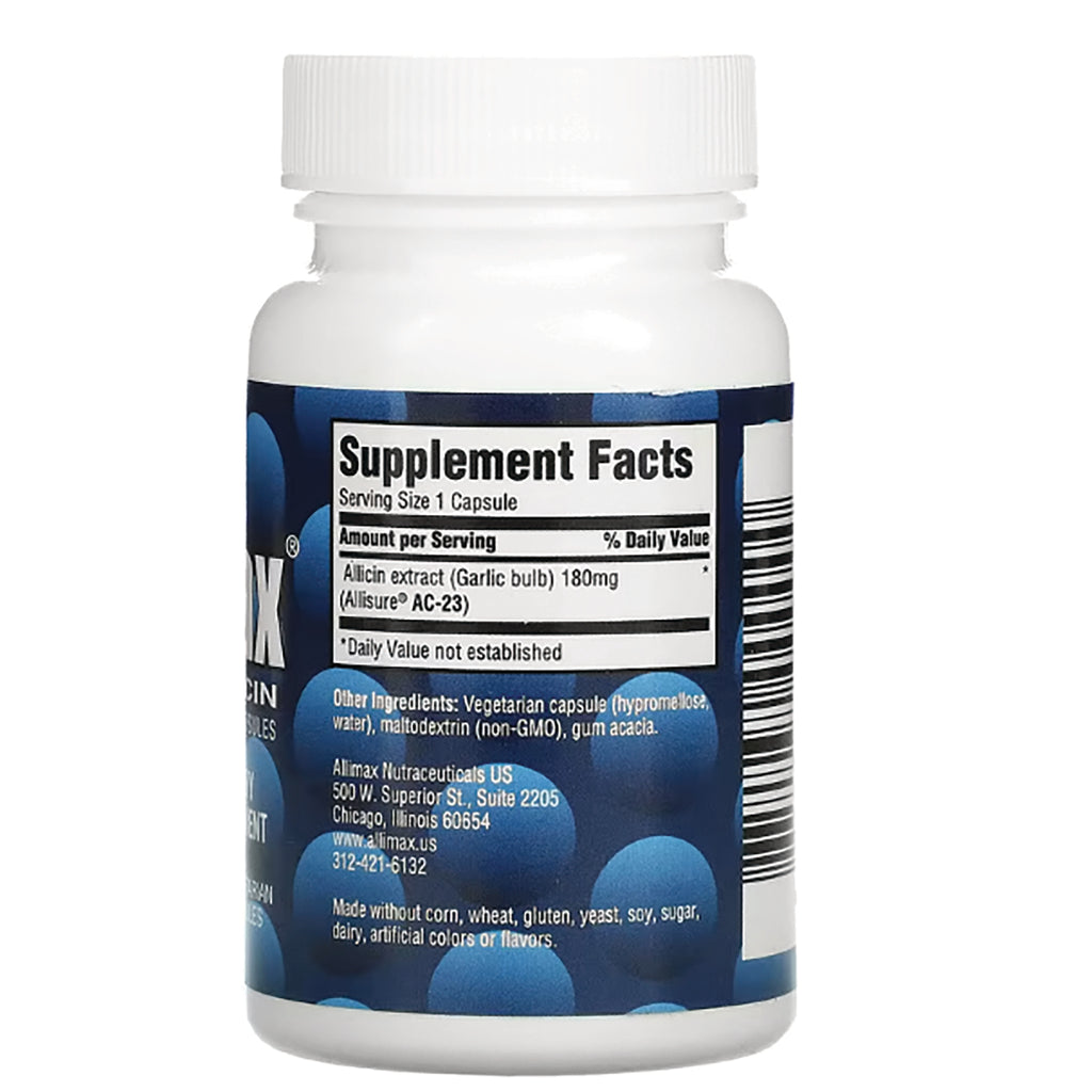 AMX001 | Back label with Supplement Facts for Alimax allicin extract (garlic bulb) 180 mg - Thumbnail