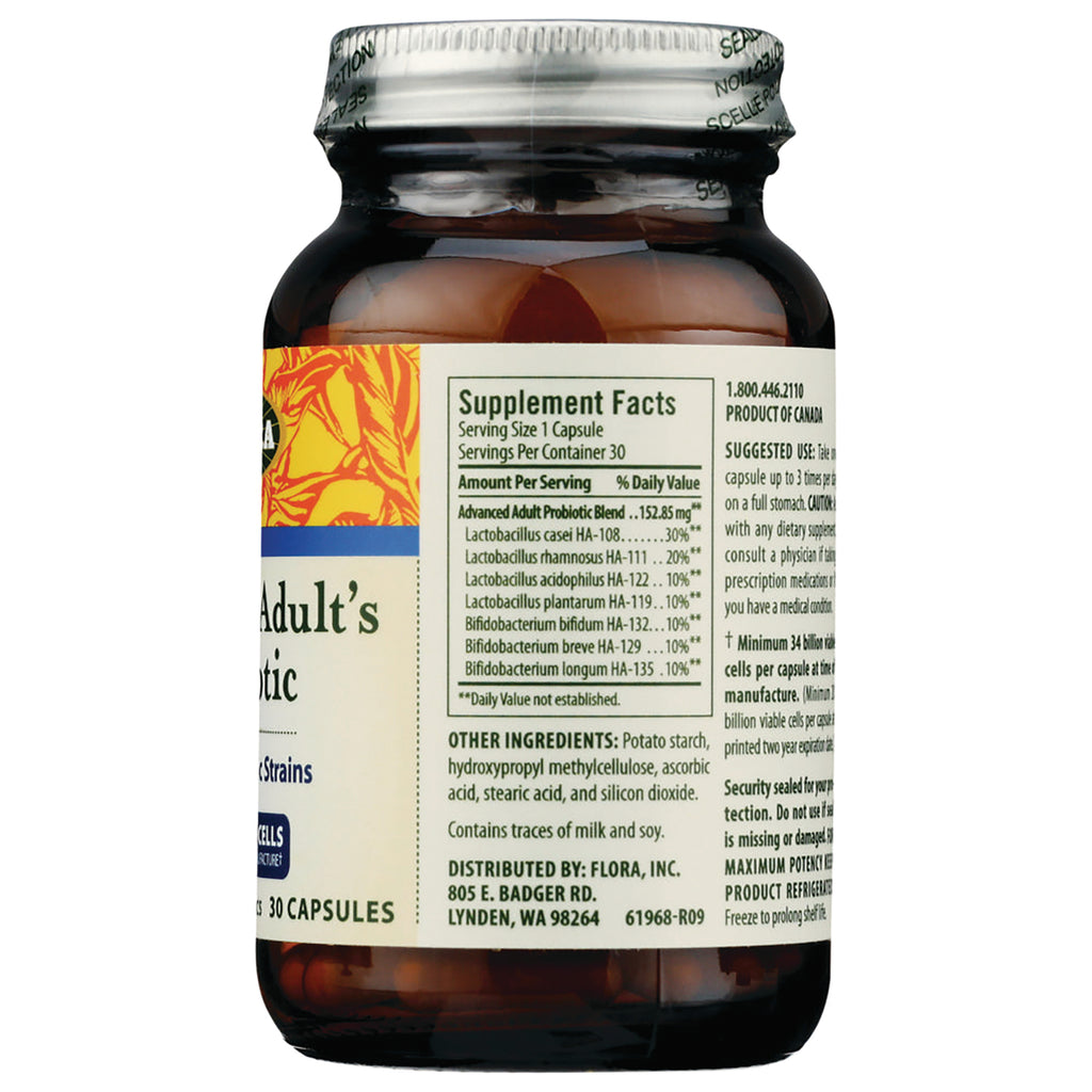 Supplement Facts and ingredient label on back of brown supplement bottle showing serving size and other ingredients - Thumbnail