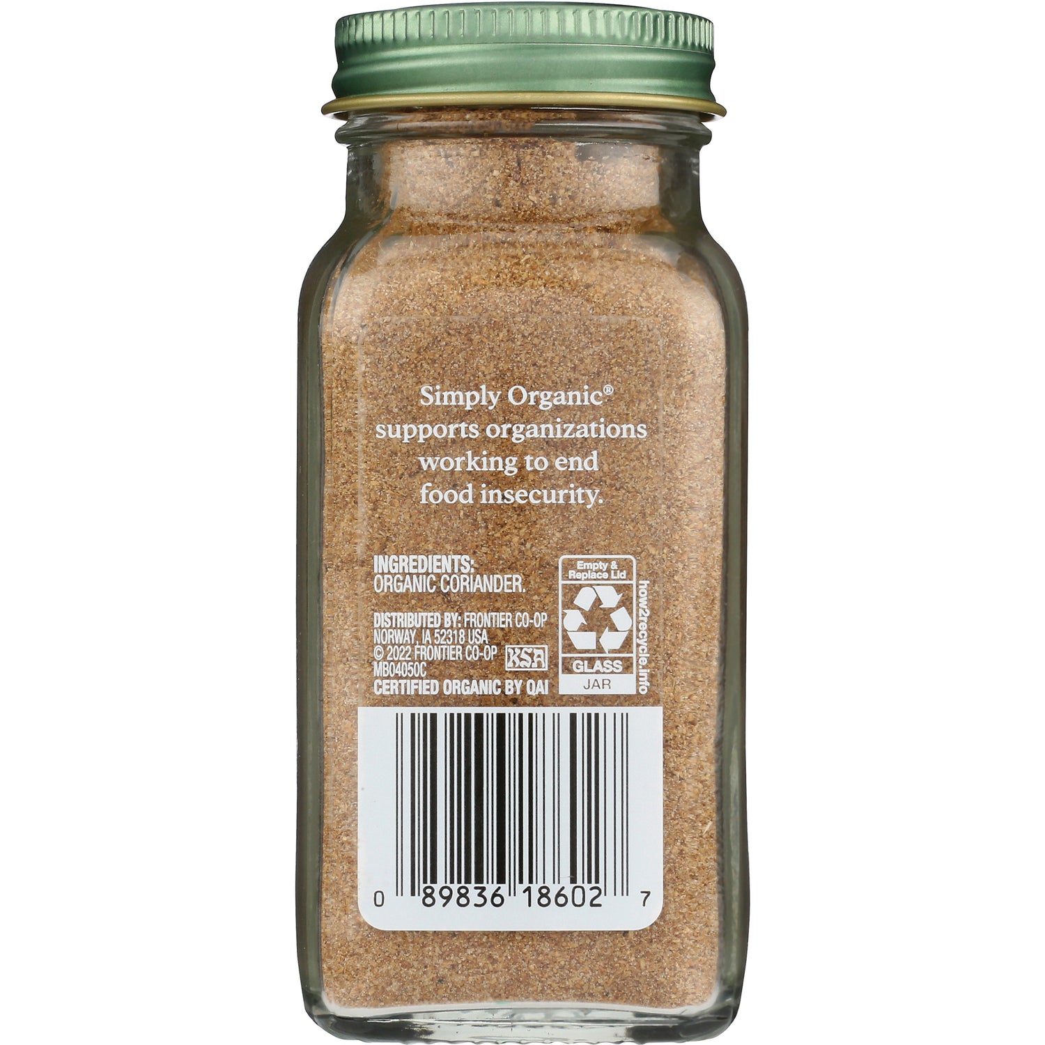 SMP064 | Back of glass spice jar showing ingredients text, recycling icons and barcode