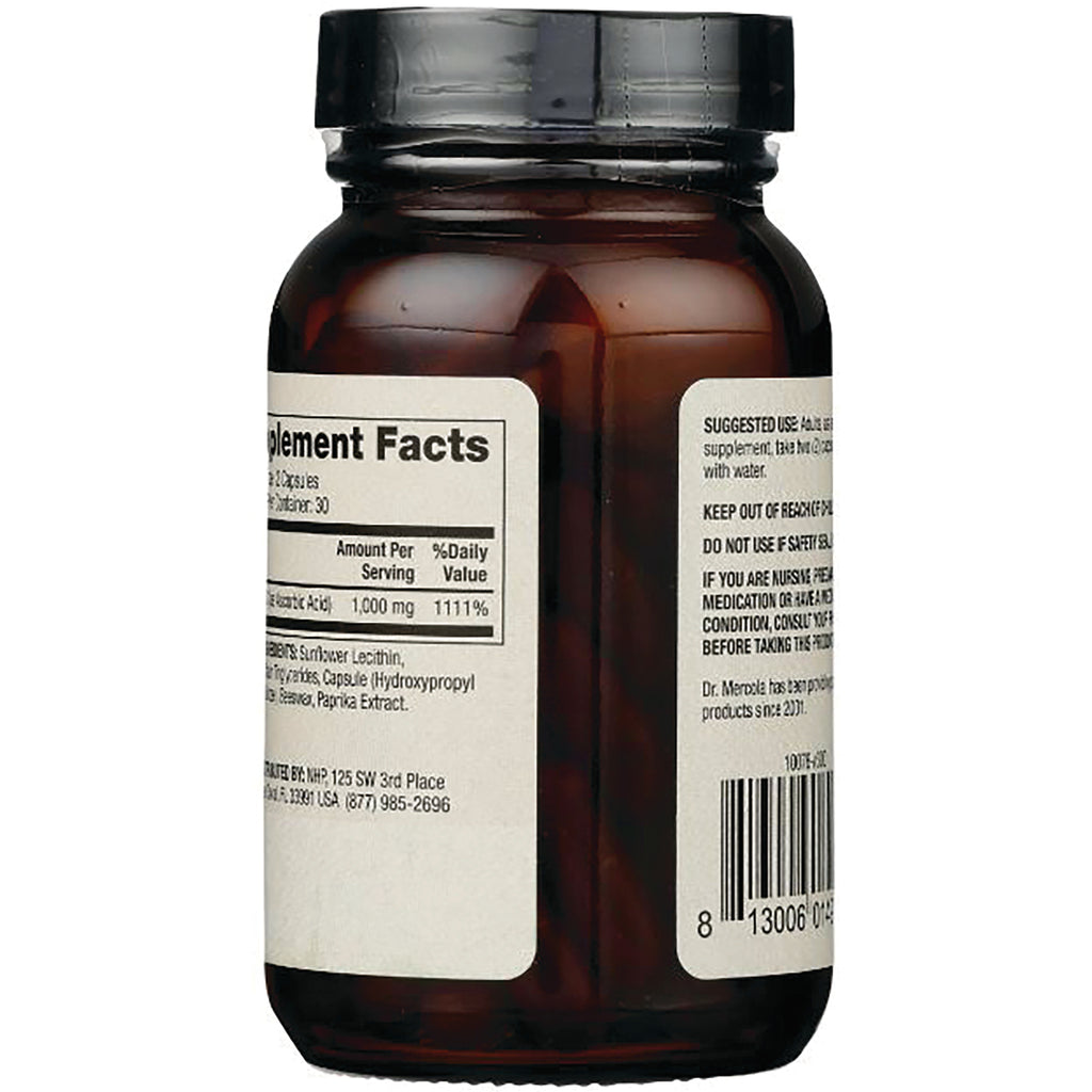 MRC062 | Back of amber supplement bottle showing supplement facts panel, warning text, and barcode - Thumbnail