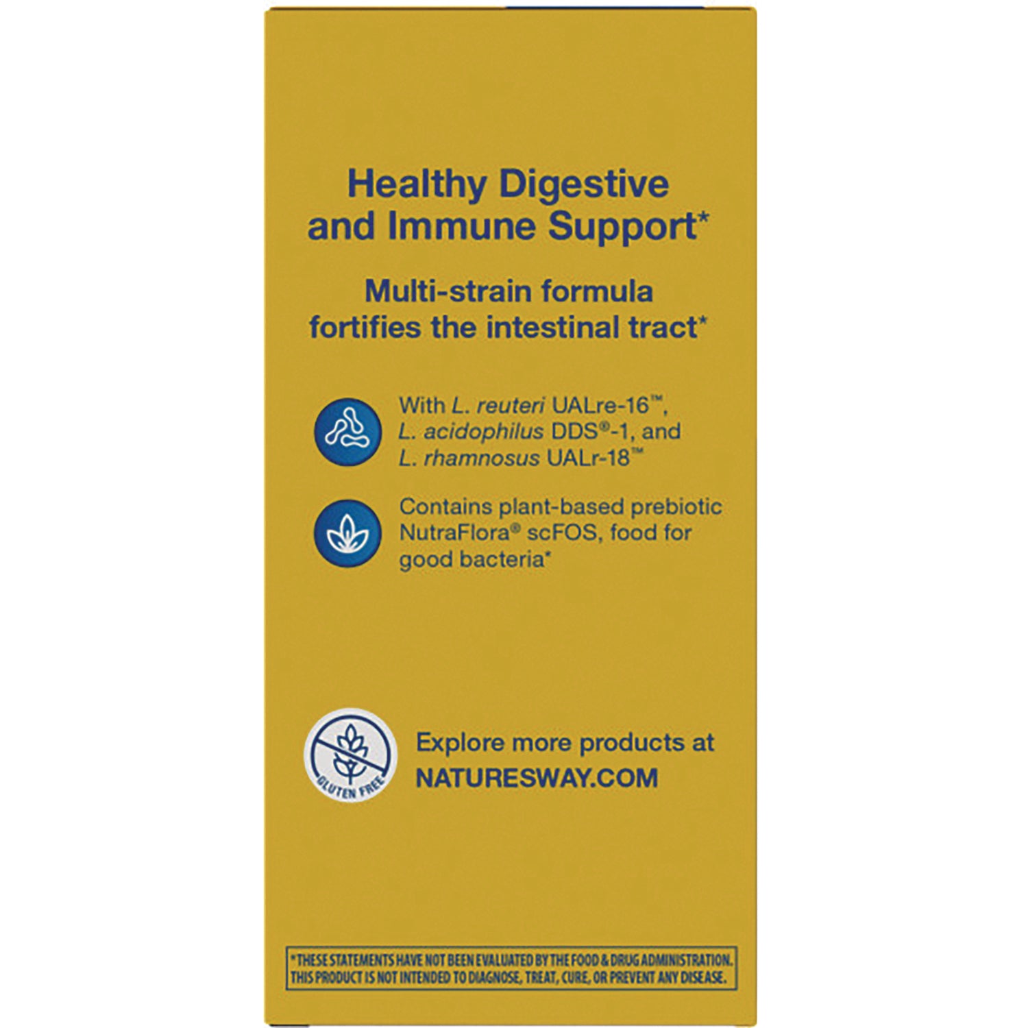 NW634 | Back panel reading Healthy Digestive and Immune Support, multi-strain formula with plant-based prebiotic and NATURESWAY.COM