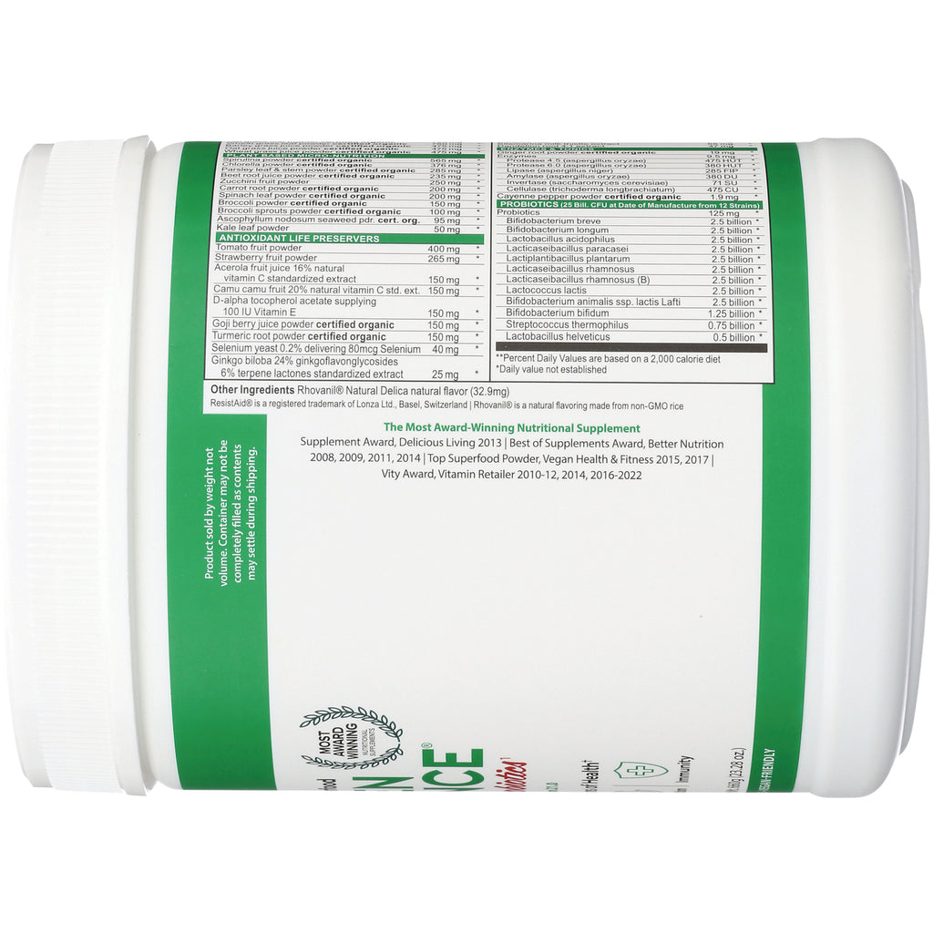 VH001 | Back label with Supplement Facts, ingredients, probiotics chart, and The Most Award-Winning Nutritional Supplement text - Thumbnail