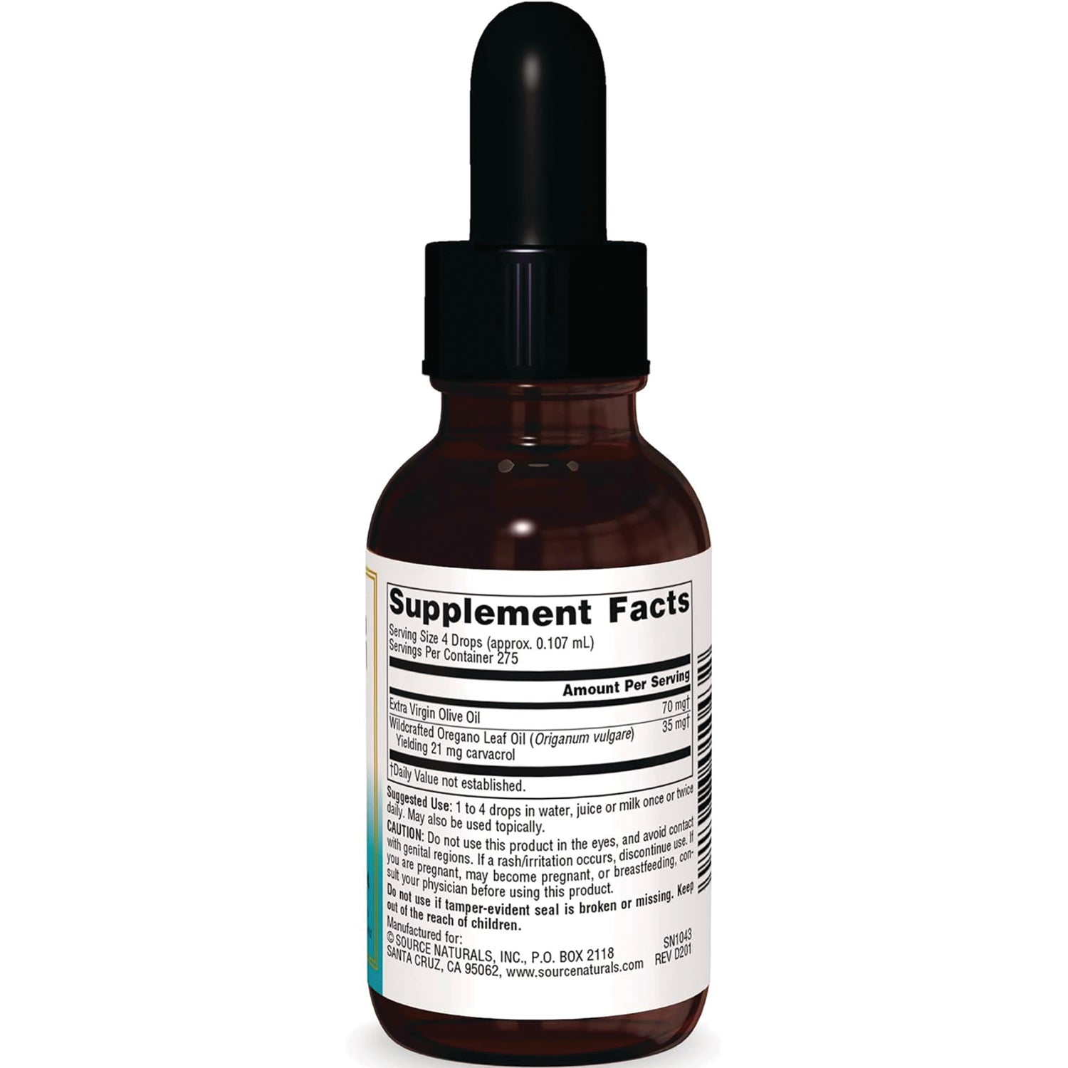 SN452 | Supplement Facts label on dropper bottle, ingredients and suggested use