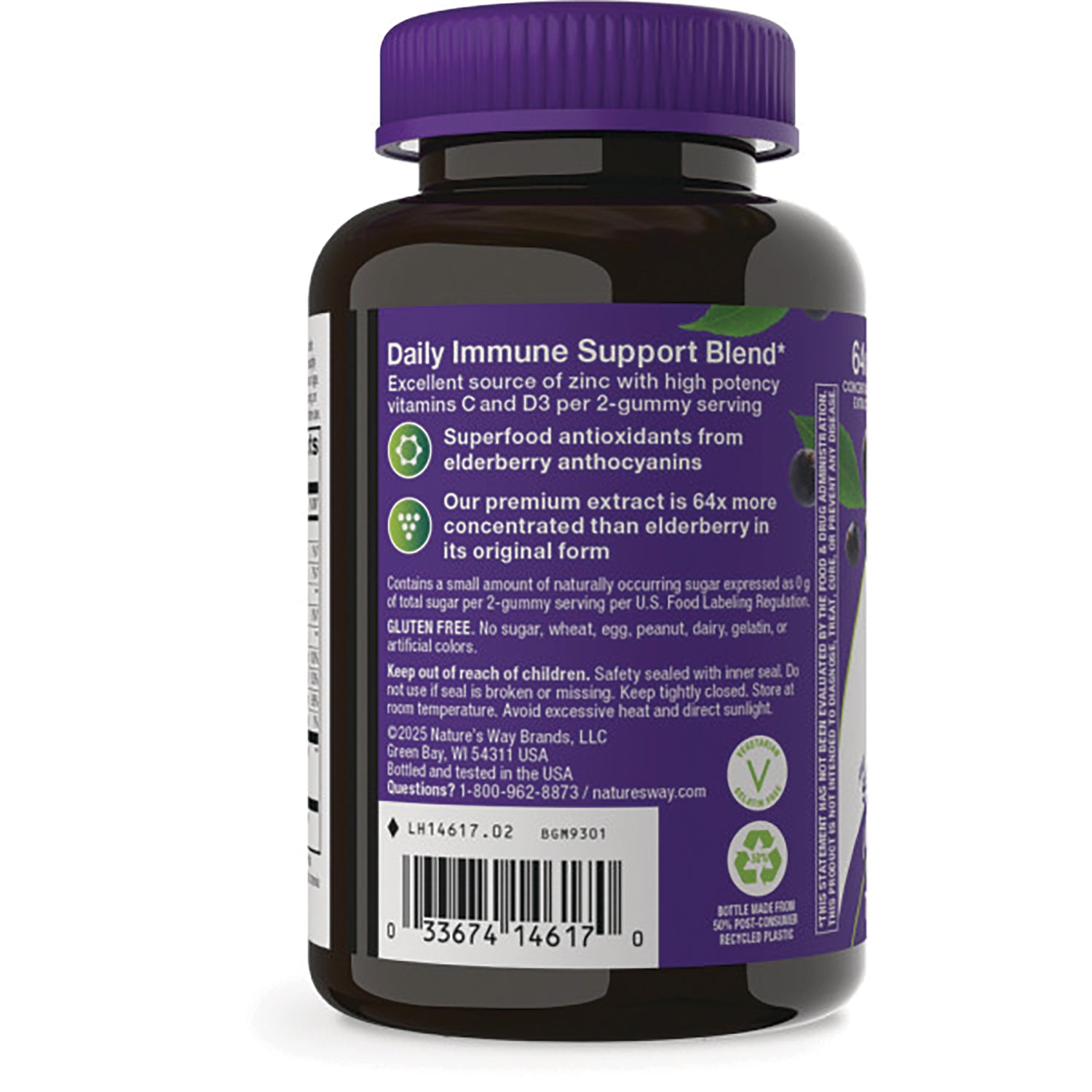 NW1058 | back label of purple-capped supplement bottle showing Daily Immune Support Blend facts and barcode