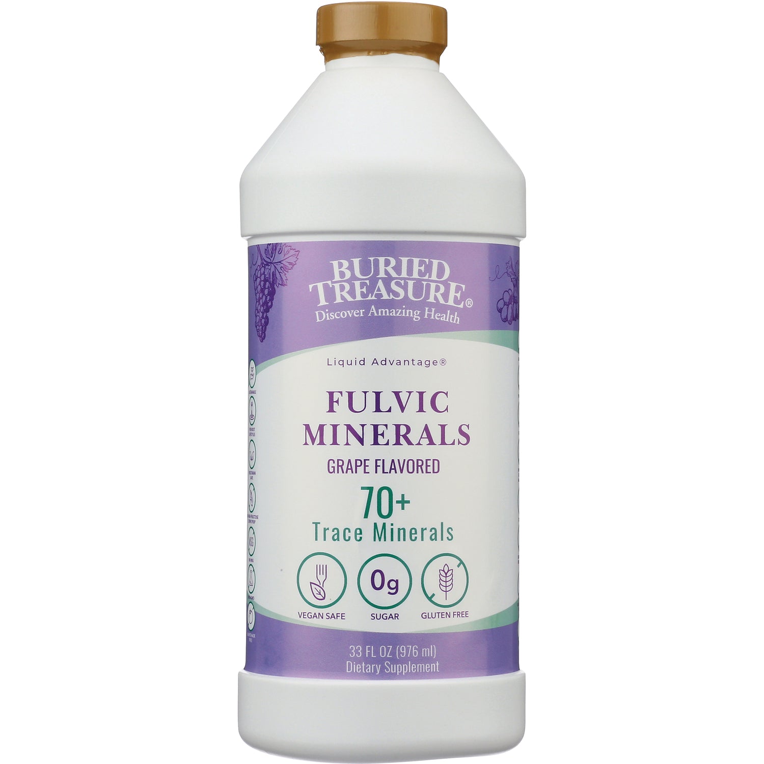 BTR026 | Buried Treasure Fulvic Minerals grape flavored 33 fl oz bottle labeled 70+ Trace Minerals