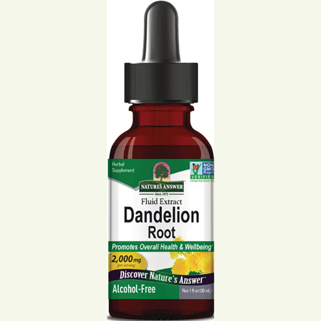 NAT023 | Amber dropper bottle labeled Dandelion Root fluid extract Alcohol-Free 1 fl oz - Thumbnail