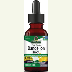 NAT023 | Amber dropper bottle labeled Dandelion Root fluid extract Alcohol-Free 1 fl oz