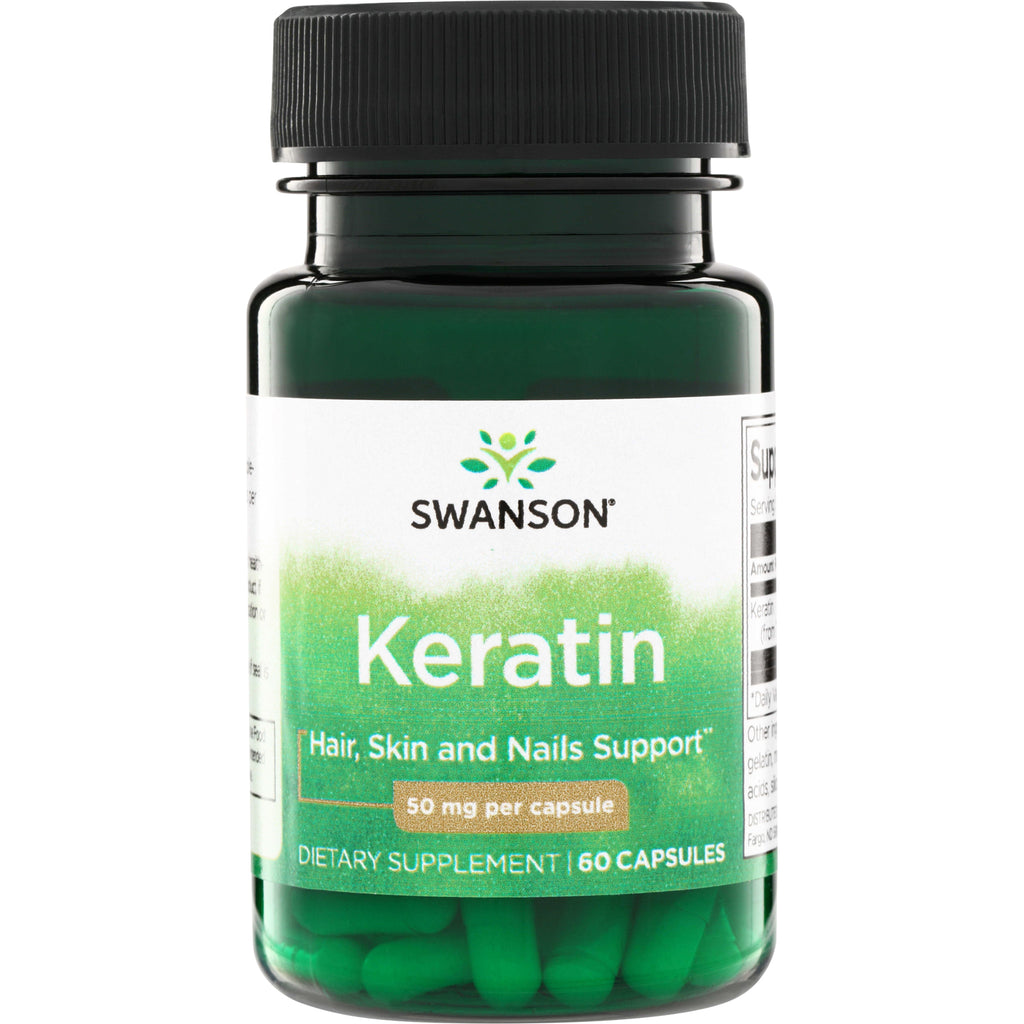 SW1527 | Swanson Keratin supplement bottle, Hair, Skin and Nails Support, 50 mg per capsule, 60 capsules - Thumbnail
