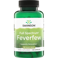 SW1700 | Swanson Full Spectrum Feverfew supplement bottle, Supports Relaxation, 380 mg per capsule, 100 capsules