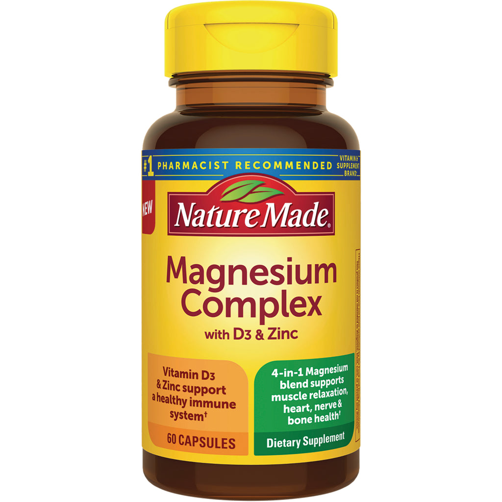 NTM153 | Nature Made Magnesium Complex with D3 & Zinc bottle front, 60 capsules dietary supplement - Thumbnail