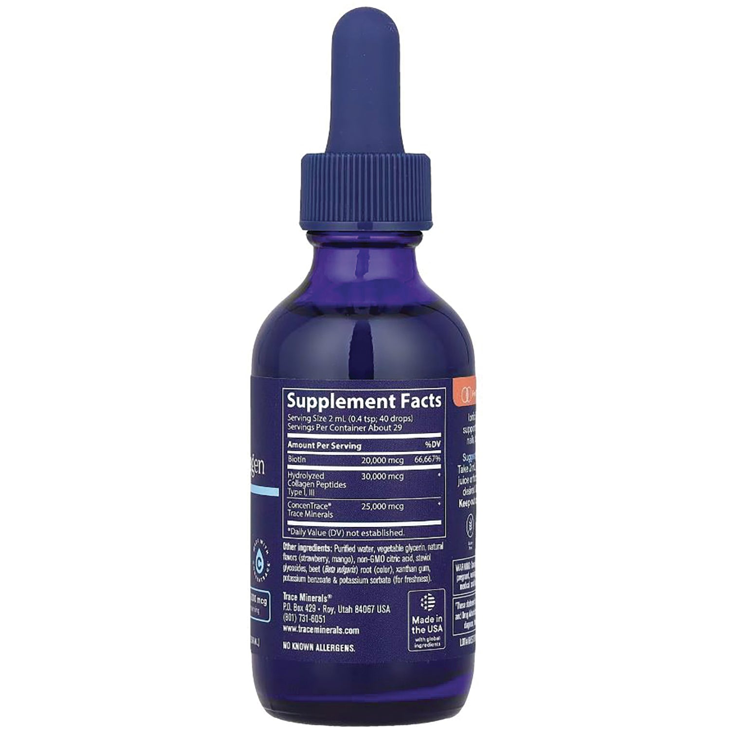 TM147 | Back of blue dropper bottle showing Supplement Facts and ingredients label