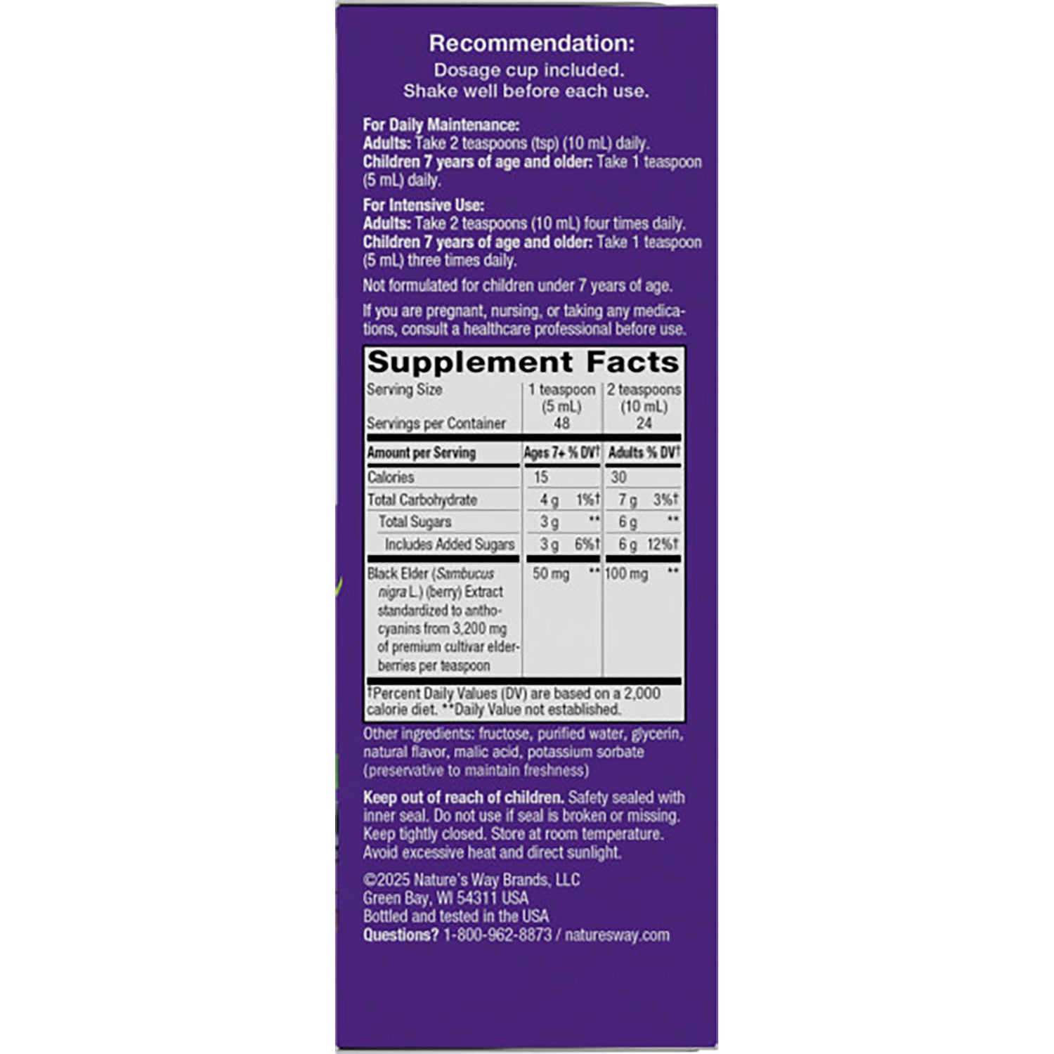 NW661 | Back label showing recommendation text and supplement facts panel on purple product box