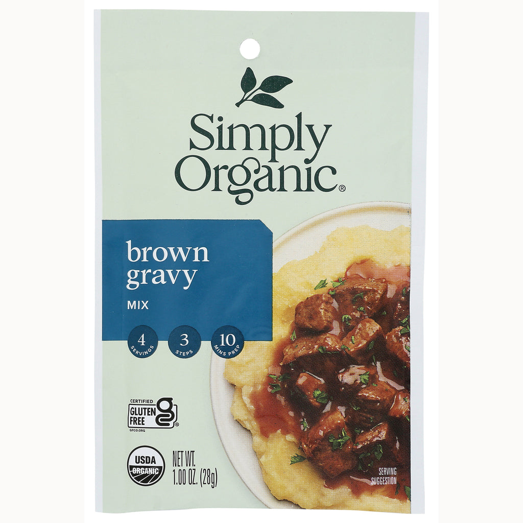 SMP048 | Simply Organic brown gravy mix pouch showing bowl of gravy over mashed potatoes - Thumbnail