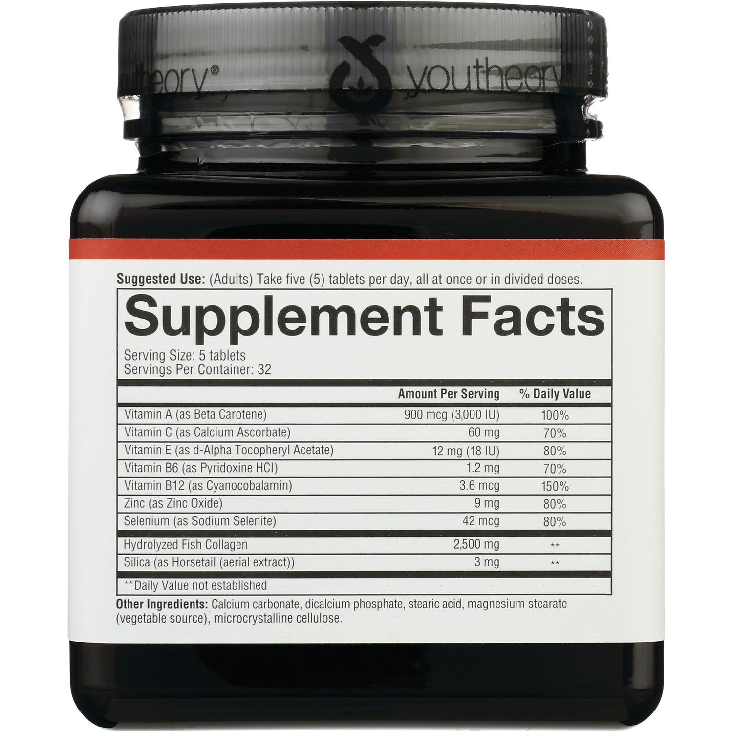 YOU010 | Back label with Supplement Facts panel; serving size 5 tablets; servings per container 32