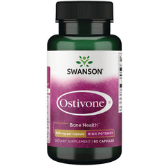 Four Swanson Ostivone bone health supplement bottles with front labels reading Ostivone, 500 mg per capsule, 60 capsules || SWU090 | Three front-facing Swanson Ostivone bone health supplement bottles, 500 mg per capsule, 60 capsules each || SWU090 | Two front-facing Swanson Ostivone supplement bottles showing label Ostivone, Bone Health, 500 mg per capsule, 60 capsules