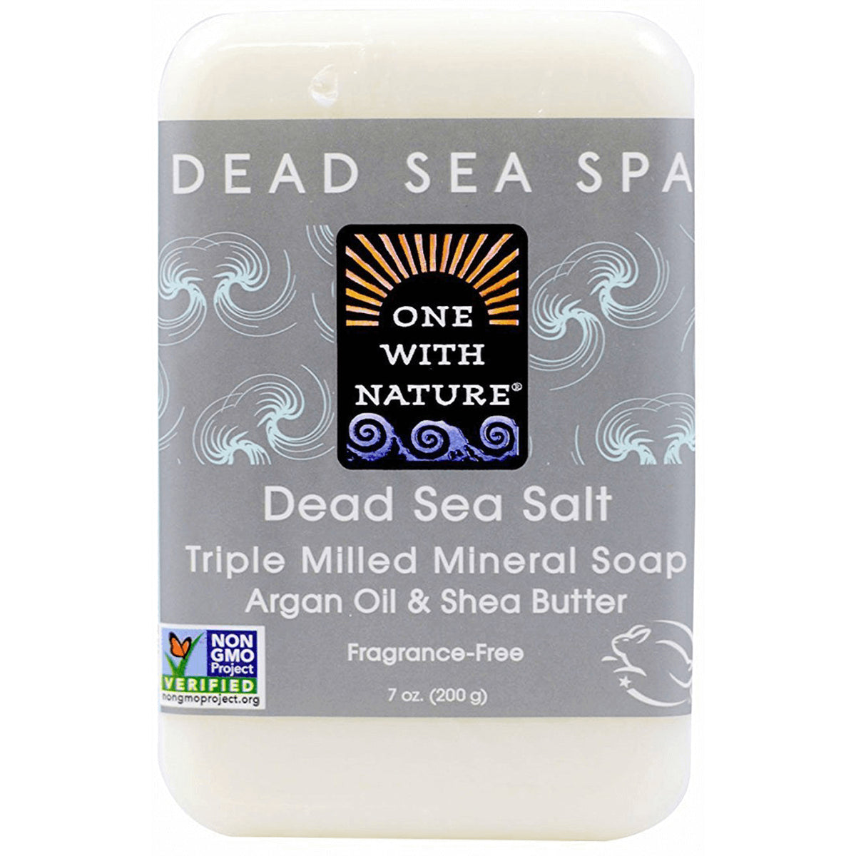 One With Nature Dead Sea Salt triple milled mineral soap bar with argan oil and shea butter, fragrance-free