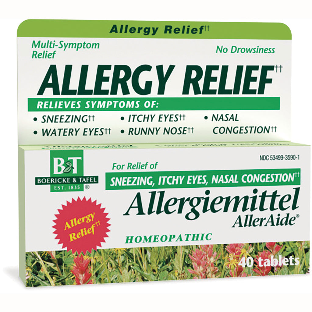 BRK017 | Box of Allergiemittel AllerAide homeopathic allergy relief packaging, 40 tablets, labeled ALLERGY RELIEF - Thumbnail
