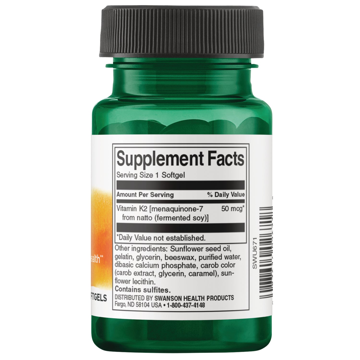 SWU671 |  Back label with suppplement facts and serving information