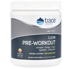 TM063 | Trace Minerals Clean Pre-Workout powder, Raspberry Lemonade, 9.9 oz tub, now sugar free
