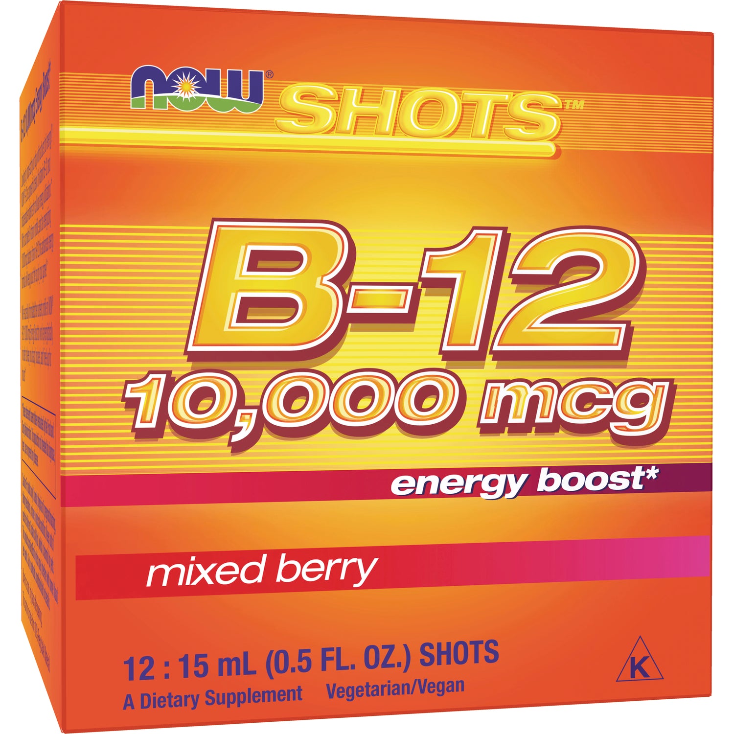 NWF394 | NOW Shots B-12 10,000 mcg mixed berry energy boost front of box