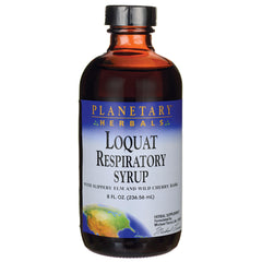PF252 | Brown glass bottle of Planetary Herbals Loquat Respiratory Syrup 8 fl oz with label visible