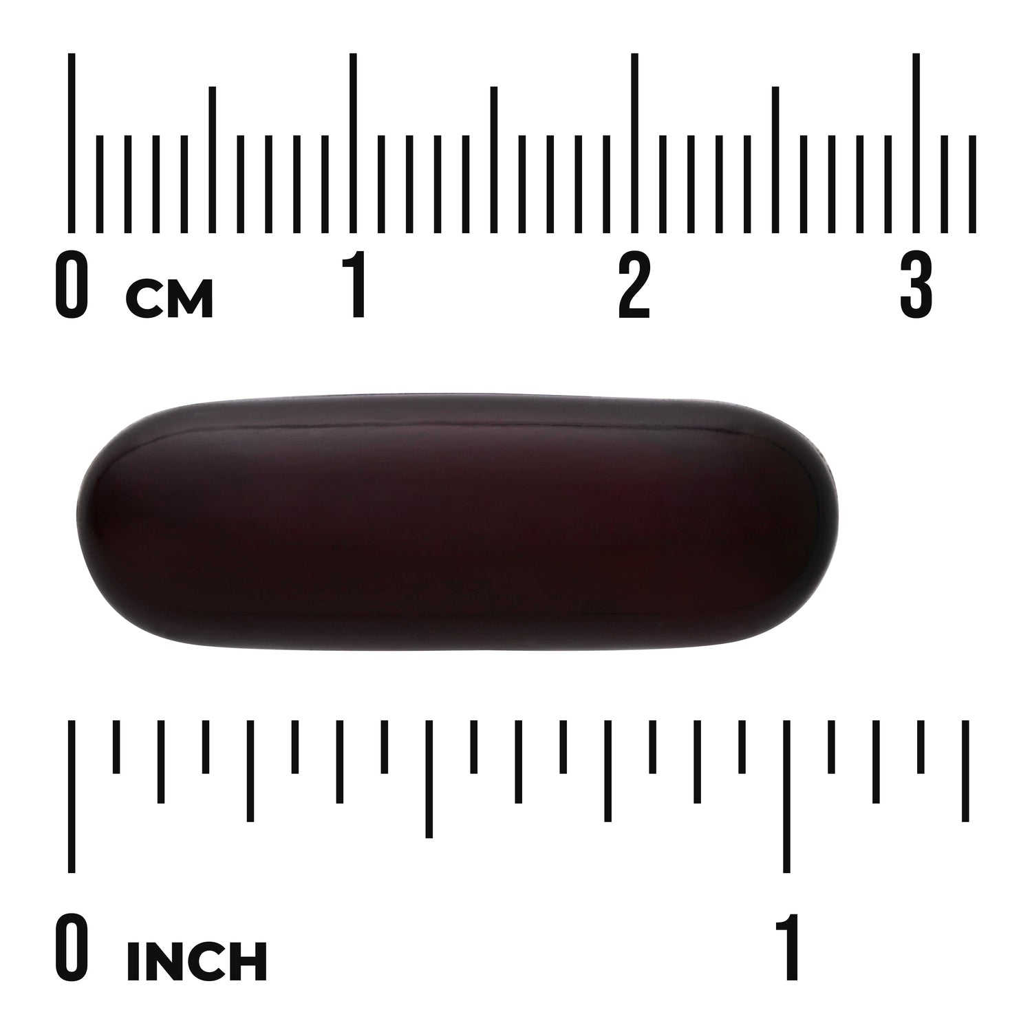 SWU1108 | Dark oval softgel with ruler scale in centimeters and inches