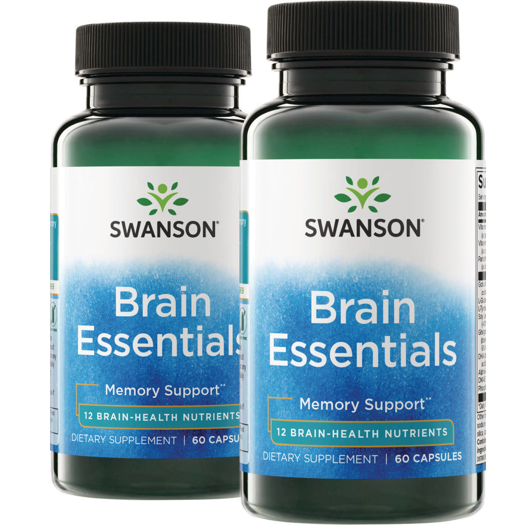 SWC095 | Two Swanson Brain Essentials supplement bottles labeled Memory Support, 60 veggie capsules - Thumbnail